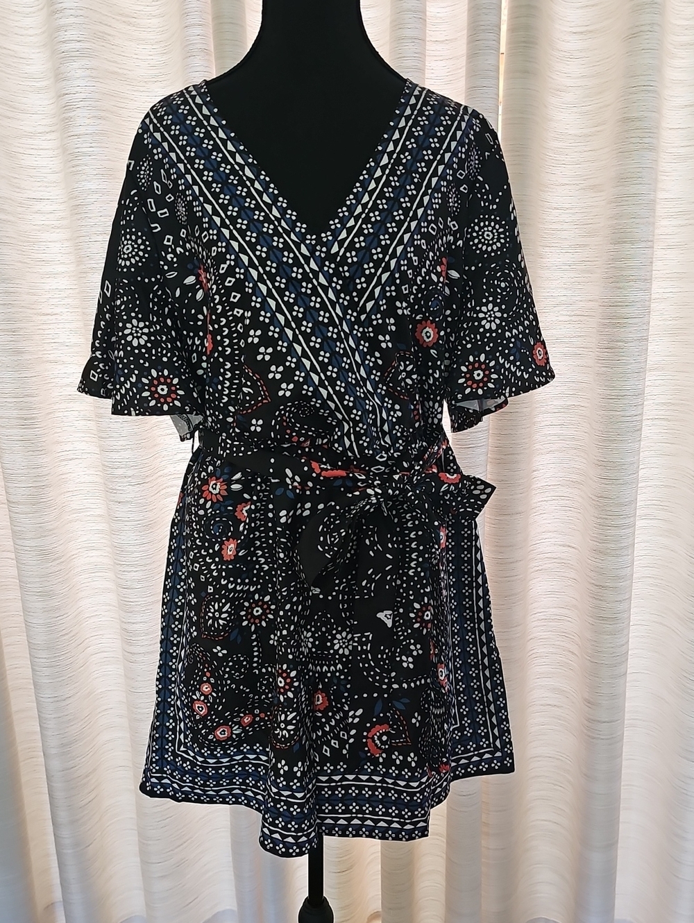BloomChic Black and Blue Geometric Romper